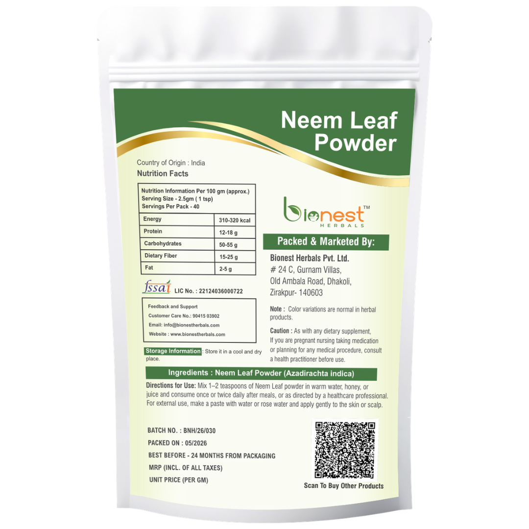 Neem Leaves Powder - Neem patti | For Skin, Blood Purification & Immunity