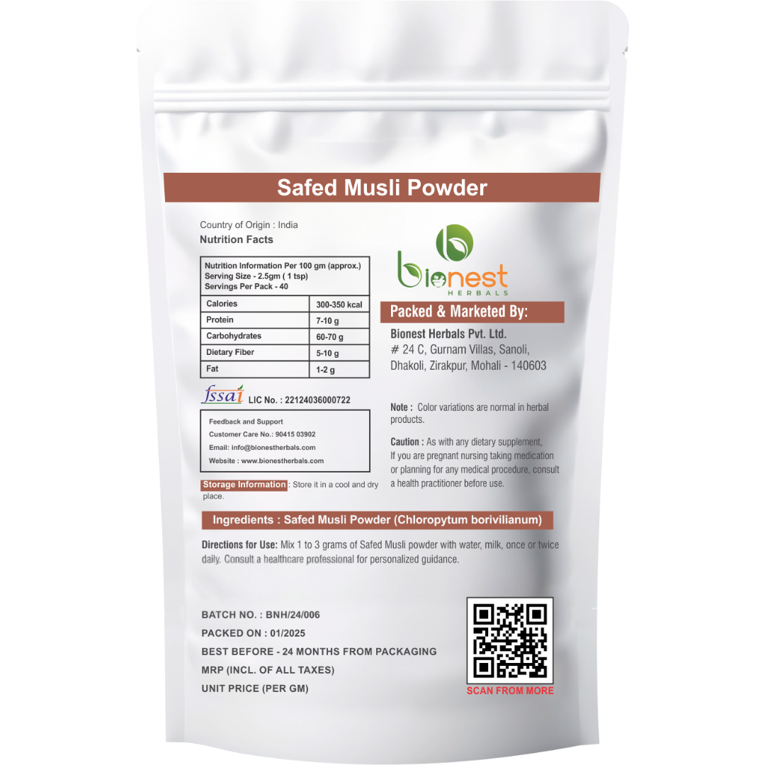 Safed Musli Powder - For Vitality & Performance | Energy & Stamina Boost